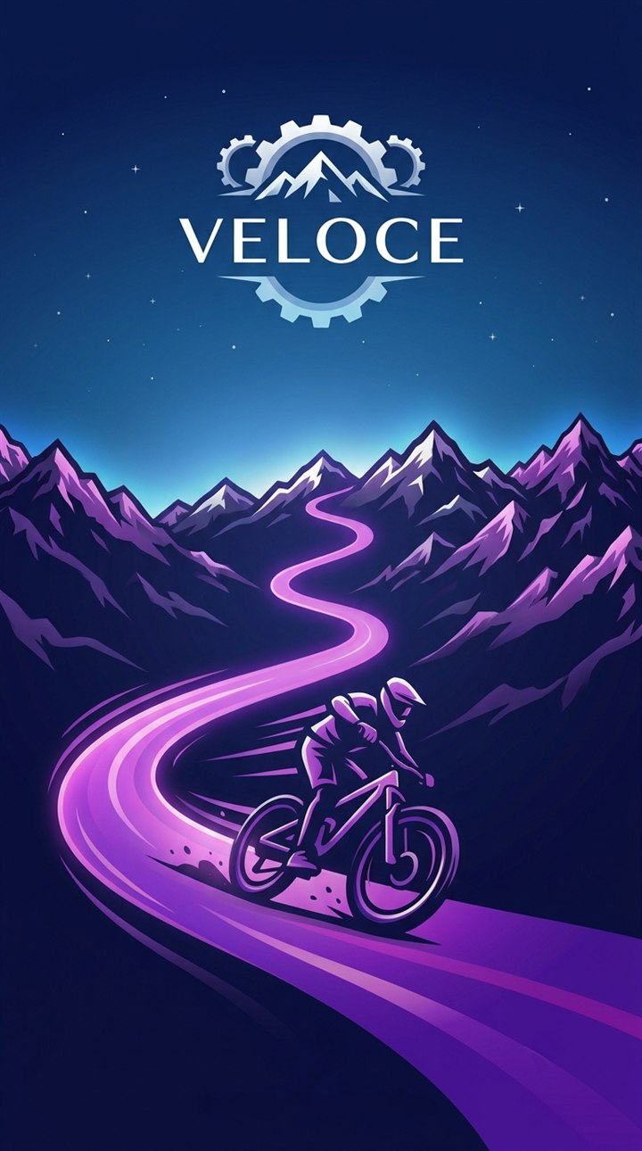 Veloce — un biker su una scia lilla tra le montagne